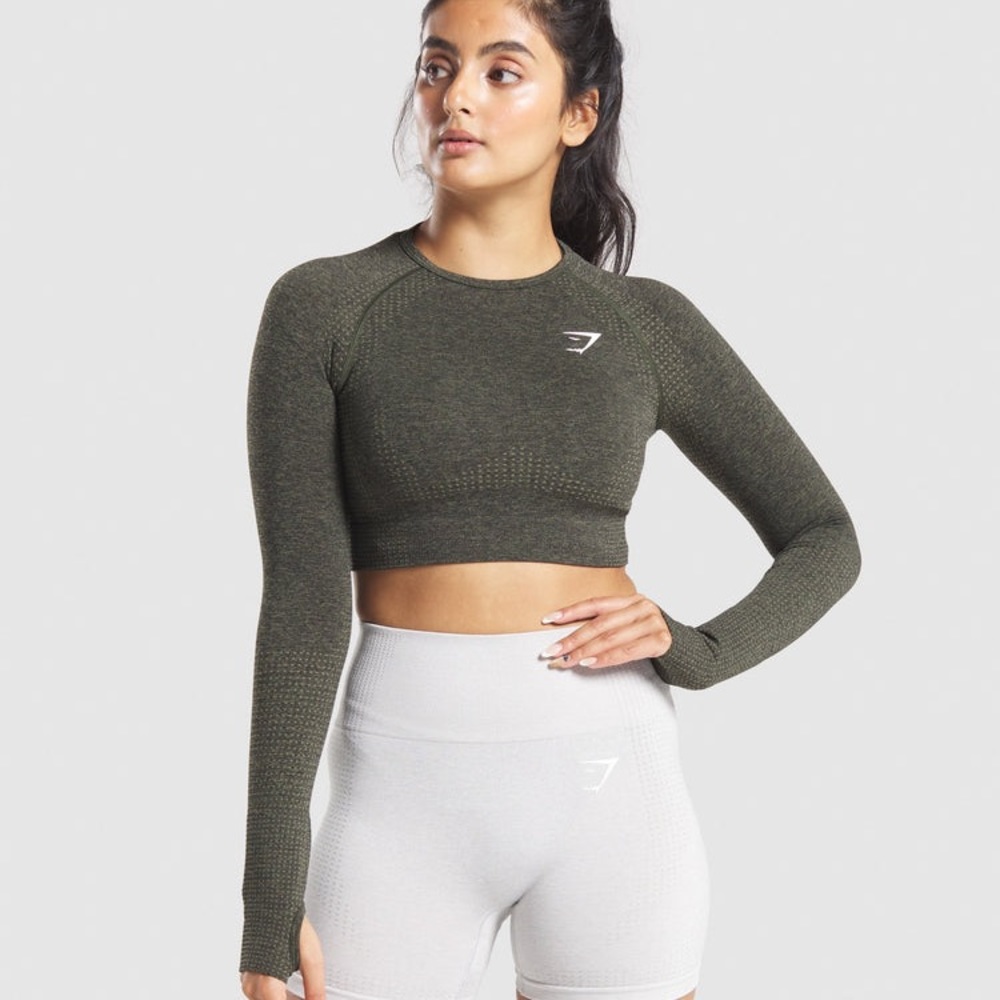 Gymshark Vital Seamless Long Sleeve Crop - Dark Green Marl
